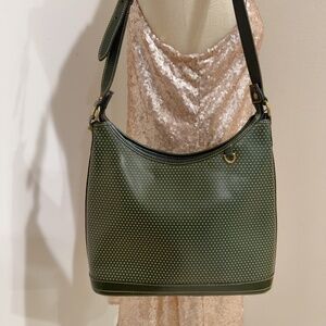 Vintage Dooney & Bourke Cabrio Green/Yellow Perforated Leather Large Hobo Bag